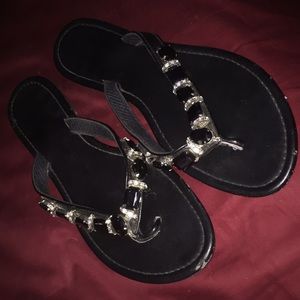 No name Black jeweled flip flops